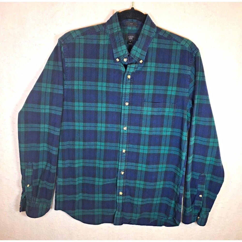 J.CREW Oxford Slim Fit Plaid Button-Down Shirt Men's M Green/Blue Cotton